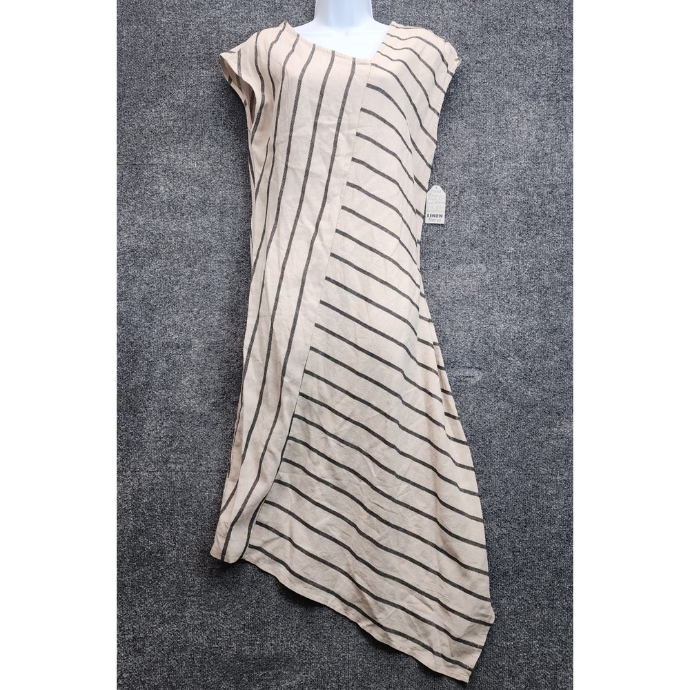 NWT For Cynthia Women's Coastal Linen Blend Striped Asymmetrical Midi Dress S